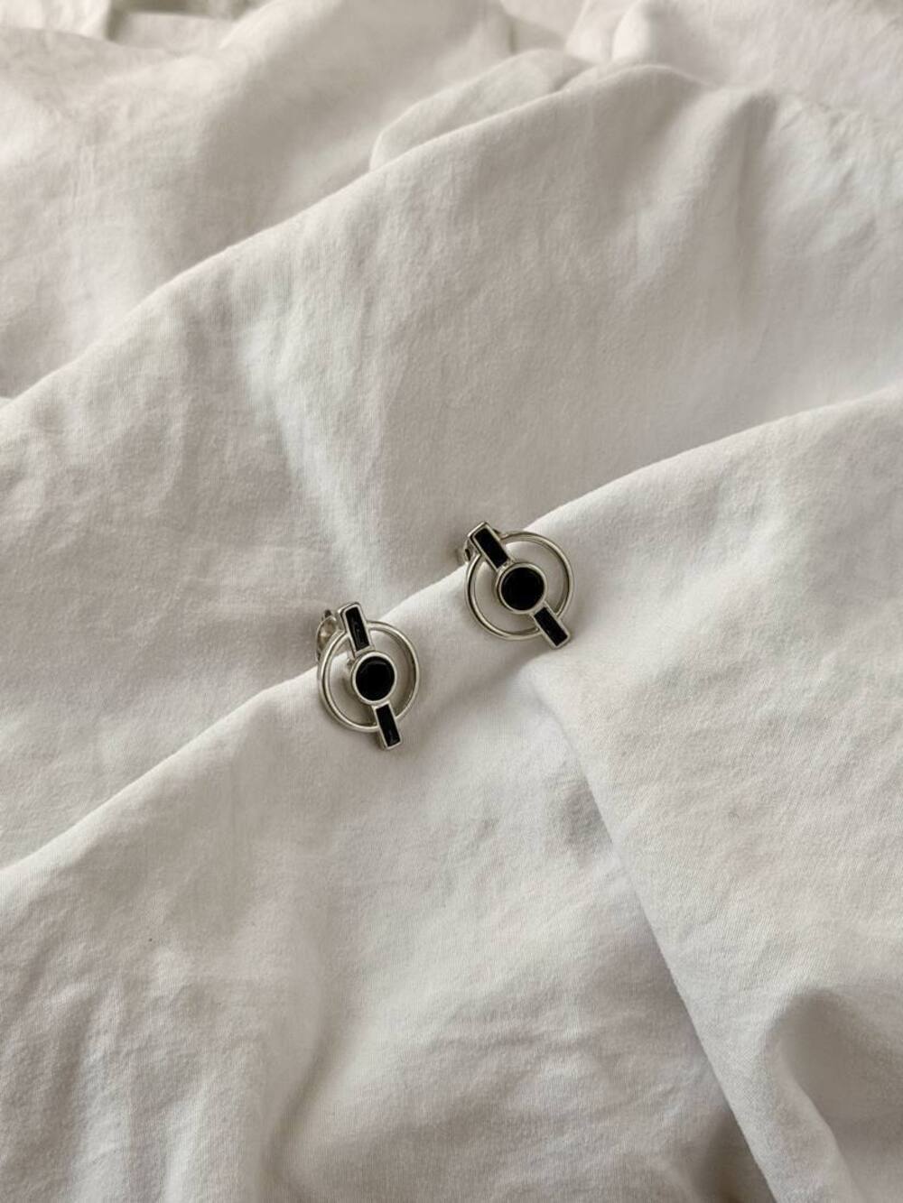 Alvo Unica Earrings - Rhodium Plated - Black Agate
